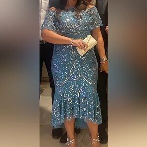 Aidan Mattox Teal Dress with Sequin Accents